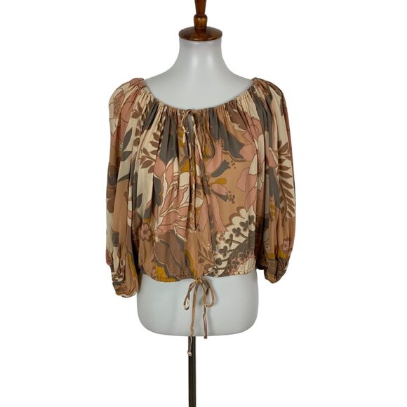 Olivaceous Brown Boho Top Large Long Sleeve Festival Gypsy Peasant Chic - Picture 1 of 4
